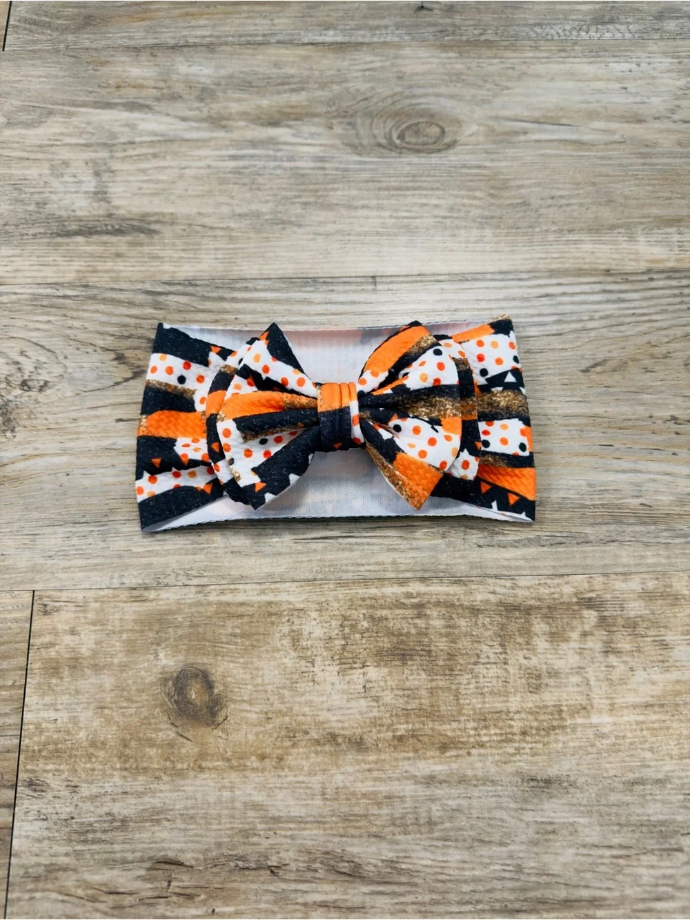 Baby Girl Handmade Halloween Bow Headband 0-6M Orange Black Bullet Fabric